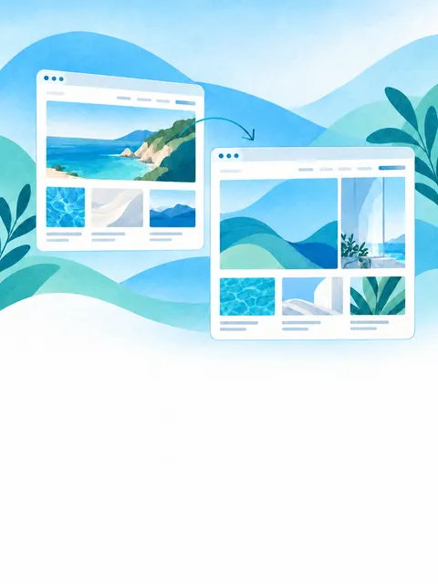 Watercolour illustration: two browser windows with an arrow from one to the other