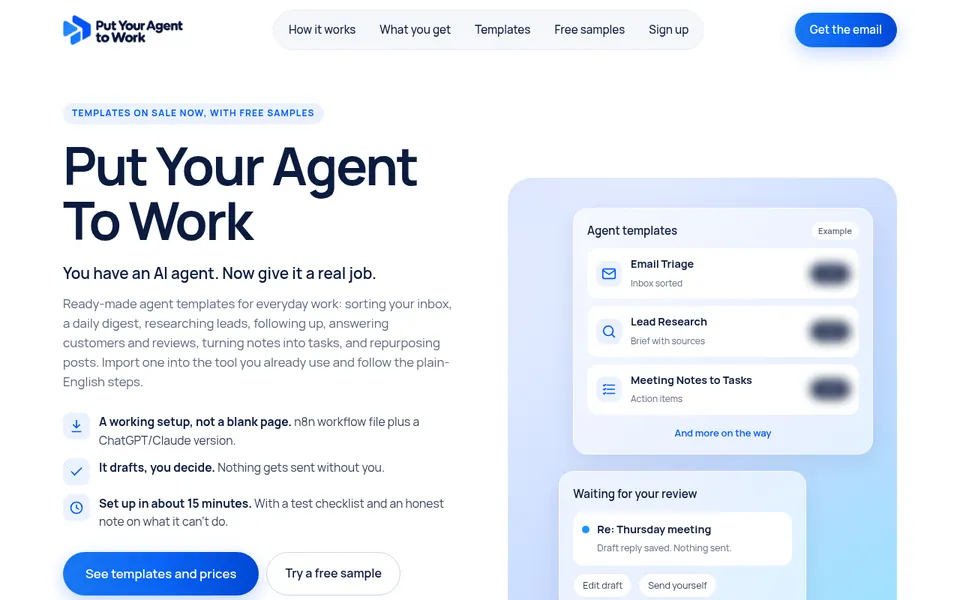 Screenshot of the putyouragenttowork.com home page