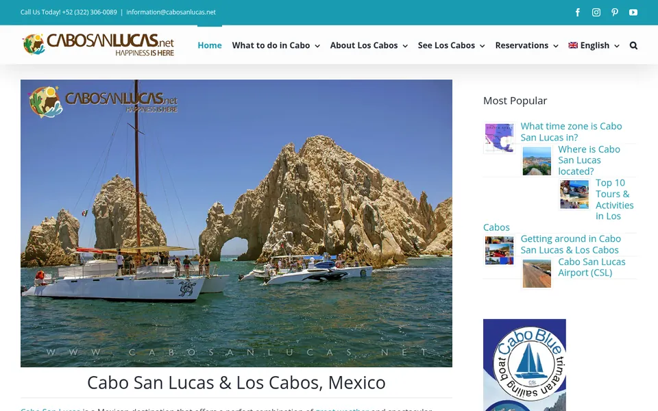 Screenshot of the CaboSanLucas.net home page